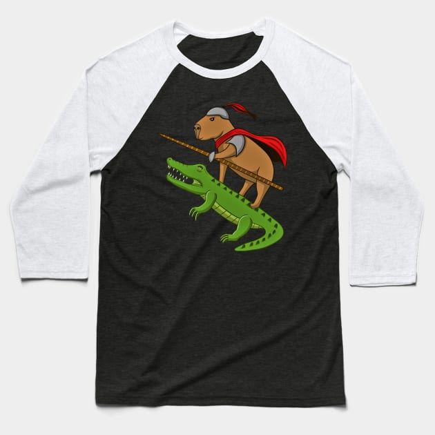 Cute Capybara Knight with Crocodile Baseball T-Shirt by micho2591